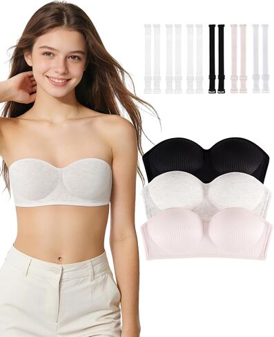 Girls Strapless Bra Teens Bandeau Bras 10-12 12-14 14-16 Clear Straps Wireless Kids Tube Top Seamless Training Bra in Kuwait