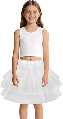Girls Tulle Petticoat Underskirt for Dresses, Elastic Waist 3-Layer Tulle Crinoline Slip for Party, Wedding, Pageant & Dress Up in Saudi Arabia