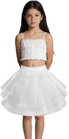 Girls 3 Layers Tulle Petticoat Crinoline Underskirt Slips Fluffy Hoopless Kids Petticoat for Wedding Flower Girl Party Dress in Saudi Arabia