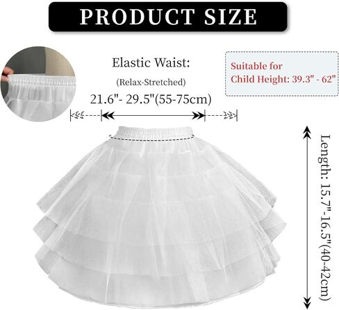 Girls 3 Layers Tulle Petticoat Crinoline Underskirt Slips Fluffy Hoopless Kids Petticoat for Wedding Flower Girl Party Dress in Saudi Arabia
