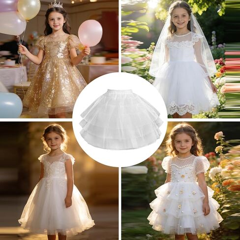 Girls 3 Layers Tulle Petticoat Crinoline Underskirt Slips Fluffy Hoopless Kids Petticoat for Wedding Flower Girl Party Dress in Saudi Arabia