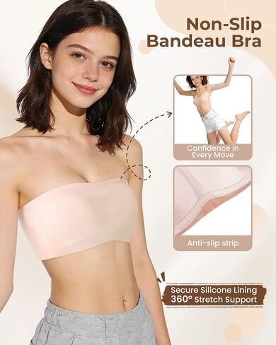Girls Strapless Bra Teen Bandeau Bras 10-12 12-14 14-16 with Clear Straps Seamless Wireless Non-Slip Kids Tube Top in Kuwait