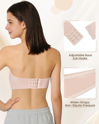 Girls Strapless Bra Teen Bandeau Bras 10-12 12-14 14-16 with Clear Straps Seamless Wireless Non-Slip Kids Tube Top in Kuwait