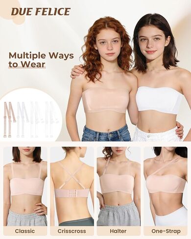 Girls Strapless Bra Teen Bandeau Bras 10-12 12-14 14-16 with Clear Straps Seamless Wireless Non-Slip Kids Tube Top in Kuwait