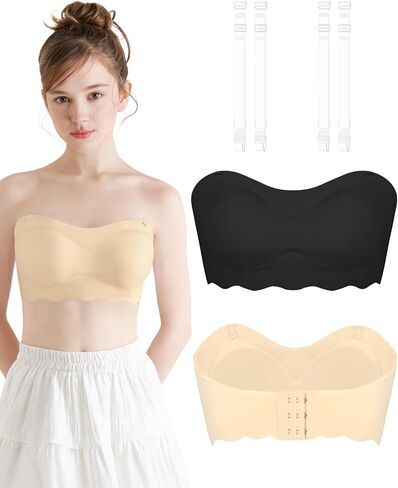 Teen Strapless Bandeau Bra for Girls 10-12 12-14 14-16 | Wireless Bralette with Adjustable Clear Straps & Removable Padded in Kuwait