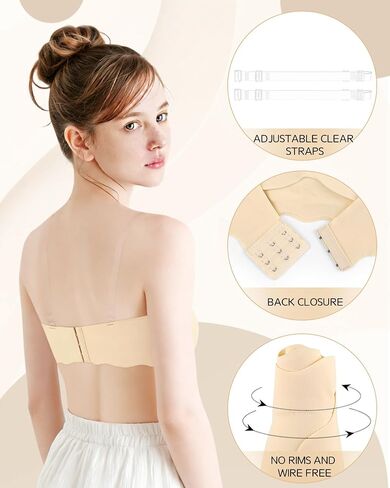 Teen Strapless Bandeau Bra for Girls 10-12 12-14 14-16 | Wireless Bralette with Adjustable Clear Straps & Removable Padded in Kuwait