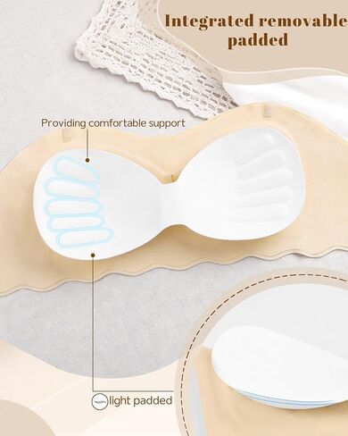 Teen Strapless Bandeau Bra for Girls 10-12 12-14 14-16 | Wireless Bralette with Adjustable Clear Straps & Removable Padded in Kuwait