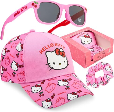 Get Trend Hello Kitty | Barbie | Squishmallows Girls Baseball Cap, UV Protection Sunglasses & Soft Scrunchies, 3 Piece Set in Kuwait