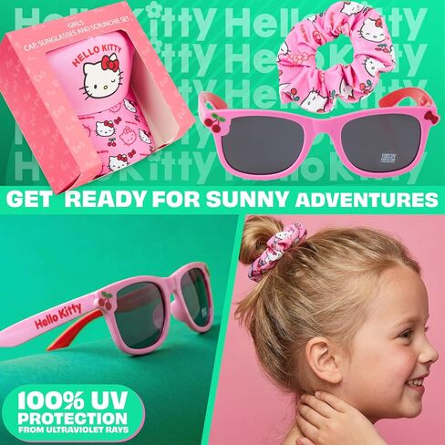 Get Trend Hello Kitty | Barbie | Squishmallows Girls Baseball Cap, UV Protection Sunglasses & Soft Scrunchies, 3 Piece Set in Kuwait