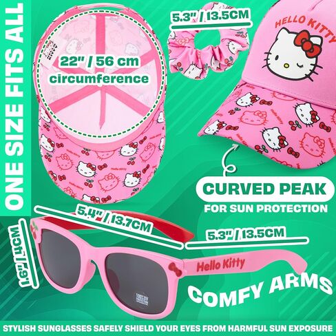 Get Trend Hello Kitty | Barbie | Squishmallows Girls Baseball Cap, UV Protection Sunglasses & Soft Scrunchies, 3 Piece Set in Kuwait