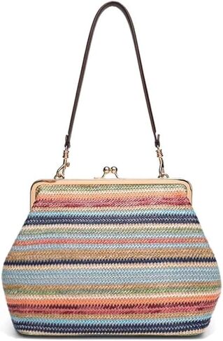 Kiss-lock Bag for Women Large Woven Purse Retro Top Handle Handbag Kiss Clasp Shoulder Bag Tote Purse Satchel in Saudi Arabia