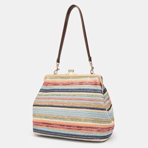 Kiss-lock Bag for Women Large Woven Purse Retro Top Handle Handbag Kiss Clasp Shoulder Bag Tote Purse Satchel in Saudi Arabia