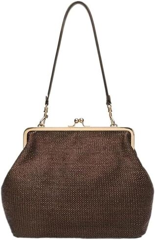 Kiss-lock Bag for Women Large Woven Purse Retro Top Handle Handbag Kiss Clasp Shoulder Bag Tote Purse Satchel in Saudi Arabia