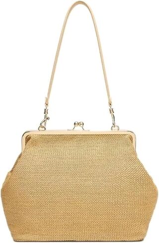 Kiss-lock Bag for Women Large Woven Purse Retro Top Handle Handbag Kiss Clasp Shoulder Bag Tote Purse Satchel in Saudi Arabia