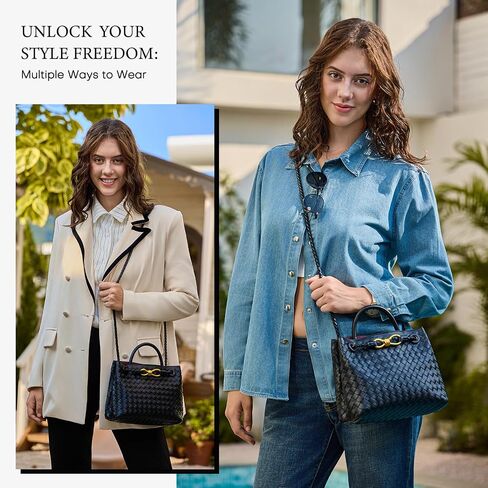 Woven Tote Bag for Women Leather Shoulder Handbag Designer Top Handle Purses in Kuwait