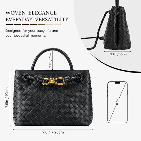 Woven Tote Bag for Women Leather Shoulder Handbag Designer Top Handle Purses in Kuwait