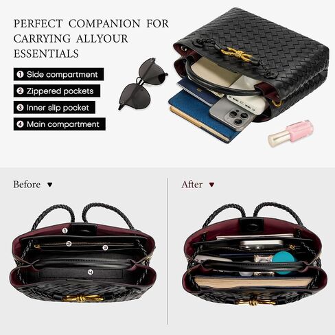 Woven Tote Bag for Women Leather Shoulder Handbag Designer Top Handle Purses in Kuwait