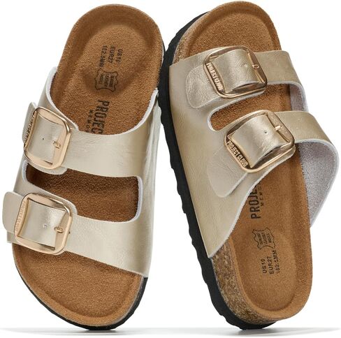 Project Cloud Kids Sandals 100% Genuine Leather - Natural Cork Footbed Non-Slip Slides for Kids - Lightweight Boys & Girls Sandals - Water-Resistant Girls & Boys Sandals in Kuwait