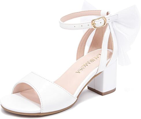 LAURMOSA Girls High Heels with Bow on Back Girls Sandals Open Toe Ankle Buckle Strap Dress Shoes for Little Big Kids Wedding Party in Kuwait