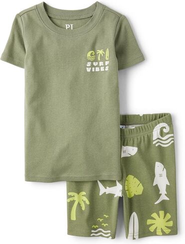 The Children's Place Boys' 100% Cotton Sleeve Top and Shorts 2 Piece Pajama Set in Kuwait