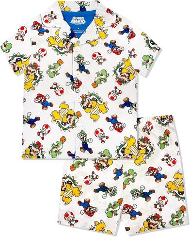 Super Mario Boy's Pajama Set - 2 Piece Boys Flannel Coat Style Short Matching PJs, Kids Button Down Pajamas - Official in Kuwait