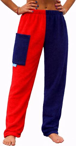 Towel Pants for Swimmers – RED & Navy - Cotton Terry Towel Pants – Beach Coverup – Resort Wear – Swim wear (Kids L/XL) in Saudi Arabia