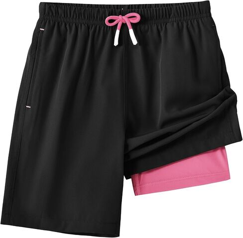 Boys Swim Trunks with Compression Liner Quick Dry Swim Shorts Stretch Kids Swimsuit Youth Beach Shorts with Pockets in Saudi Arabia