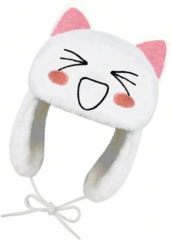 Winter Warm Ushanka Hat for Women Lovely Plush Designs Ushanka Hat with Adjustable Size and Lovely Cartoon Smiling Face in Kuwait