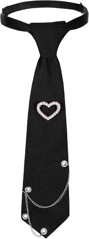 Black Tie for Women, Metal Chain Necktie for Women, Pre-Tied Adjustable Ties for Uniform, School, Shirt Accessory in Kuwait