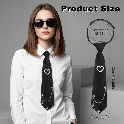 Black Tie for Women, Metal Chain Necktie for Women, Pre-Tied Adjustable Ties for Uniform, School, Shirt Accessory in Kuwait