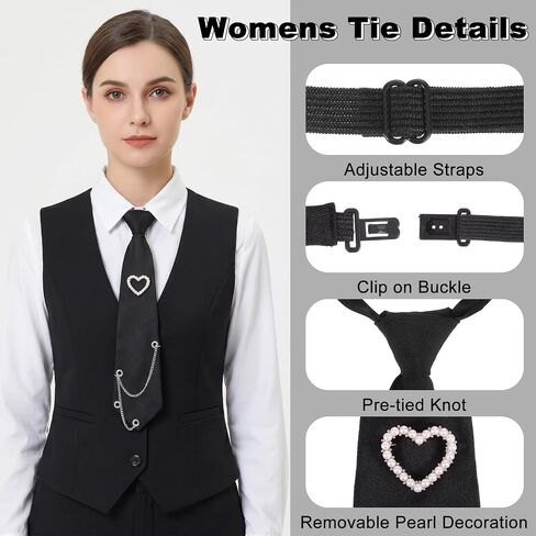 Black Tie for Women, Metal Chain Necktie for Women, Pre-Tied Adjustable Ties for Uniform, School, Shirt Accessory in Kuwait