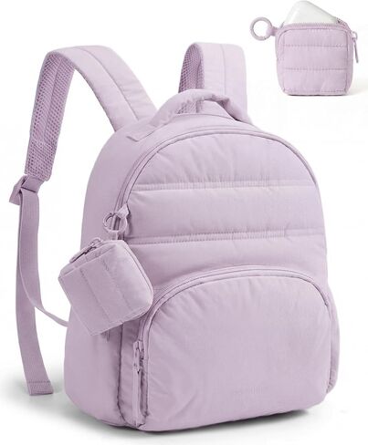 BAGSMART Small Backpacks for Women, Lightweight Puffer Mini Backpack Purse with Pouch, Quilted Casual Daypack, Water-Resistant Bookbag for Daily Travel College, 2-in-1 Set, Latte Brown in Kuwait