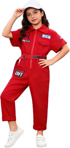 LOLANTA Boys Girls Jumpsuit Short Sleeve Zip-Front Coveralls Kpop Streetwear Hip Hop Dance Costumes in Kuwait