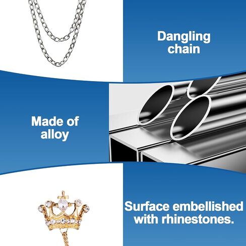 Chain Brooch Set for Men, 4PCS Crown & Cross Pins, Alloy Suit Accessories for Men, Vintage Lapel Pins with Gold & Silver Chains for Jackets Shirts Formal Wear in Kuwait