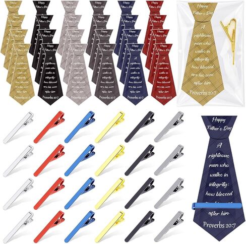 24 Set Father's Day Tie Clips Gifts Bulk 24 Tie Clips for Dad 24 Father's Day Greeting Cards Man of God Ties Clip Set for Happy Fathers Days Husband Grandpa Business Birthday Gift in Saudi Arabia