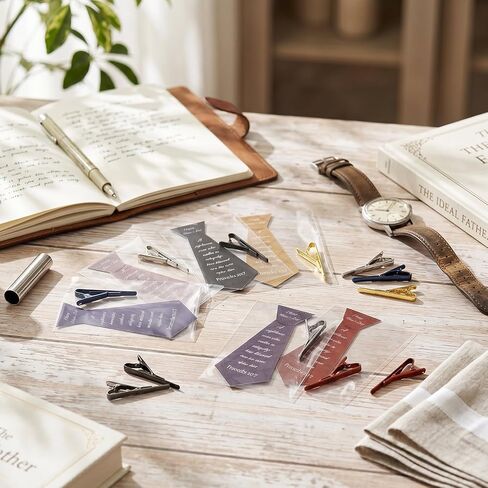24 Set Father's Day Tie Clips Gifts Bulk 24 Tie Clips for Dad 24 Father's Day Greeting Cards Man of God Ties Clip Set for Happy Fathers Days Husband Grandpa Business Birthday Gift in Saudi Arabia