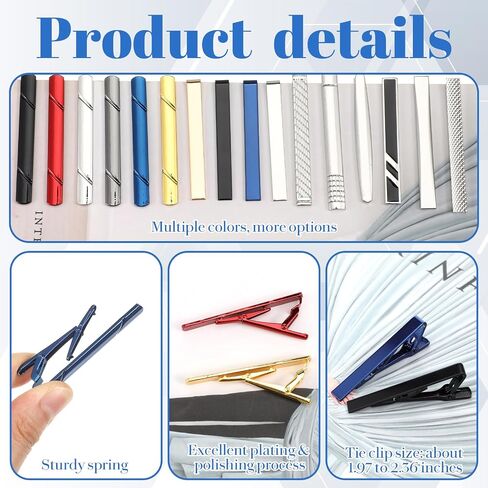 16 Pcs Tie Clips for Men, Black Gold Silver Blue Red Tie Bar Set for Regular Necktie, Fashion Designs Necktie Bar Pinch Clips Suitable For Father's Day Wedding Anniversary Business in Kuwait
