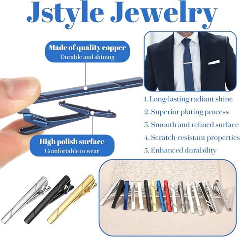16 Pcs Tie Clips for Men, Black Gold Silver Blue Red Tie Bar Set for Regular Necktie, Fashion Designs Necktie Bar Pinch Clips Suitable For Father's Day Wedding Anniversary Business in Kuwait