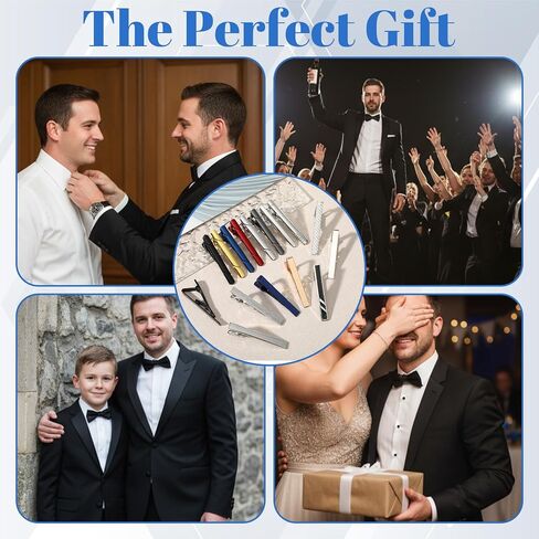 16 Pcs Tie Clips for Men, Black Gold Silver Blue Red Tie Bar Set for Regular Necktie, Fashion Designs Necktie Bar Pinch Clips Suitable For Father's Day Wedding Anniversary Business in Kuwait