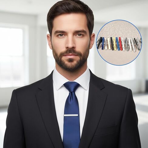 16 Pcs Tie Clips for Men, Black Gold Silver Blue Red Tie Bar Set for Regular Necktie, Fashion Designs Necktie Bar Pinch Clips Suitable For Father's Day Wedding Anniversary Business in Kuwait