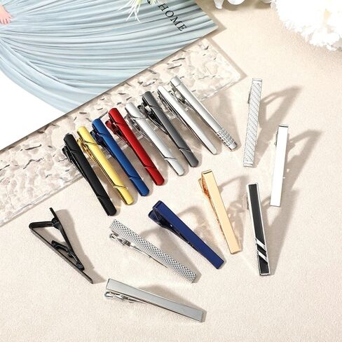 16 Pcs Tie Clips for Men, Black Gold Silver Blue Red Tie Bar Set for Regular Necktie, Fashion Designs Necktie Bar Pinch Clips Suitable For Father's Day Wedding Anniversary Business in Kuwait