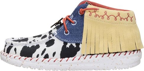 HEYDUDE Girl's Youth Wendy Mid Fringe Jessie Boot | Toy Story Collab | Cowprint Denim Upper with Suede Mid Fringe Collar in Kuwait