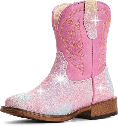Girls Cowgirl Boots Toddler Boys Cowboy Boots for Kids Western Square Toe Riding Mid Calf Boot in Kuwait