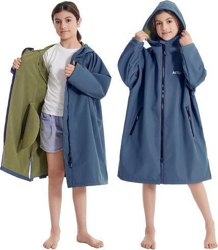 Hiturbo Kids Waterproof Swim Parka: Thin Fleece Lined Swimming Coat - Oversized Swimmer Jacket for Surf Swim Team in Saudi Arabia