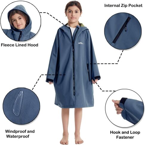Hiturbo Kids Waterproof Swim Parka: Thin Fleece Lined Swimming Coat - Oversized Swimmer Jacket for Surf Swim Team in Saudi Arabia