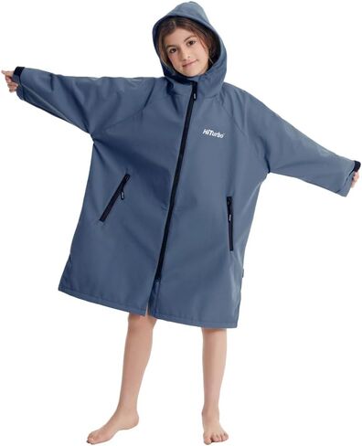 Hiturbo Kids Waterproof Swim Parka: Thin Fleece Lined Swimming Coat - Oversized Swimmer Jacket for Surf Swim Team in Saudi Arabia