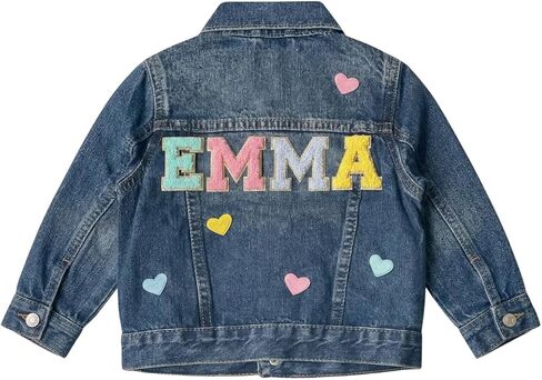 Chicbaby Personalized jean jacket with hearts, Kids Jean Jacket, gift for girls, spring outfit in Saudi Arabia