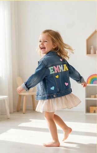 Chicbaby Personalized jean jacket with hearts, Kids Jean Jacket, gift for girls, spring outfit in Saudi Arabia