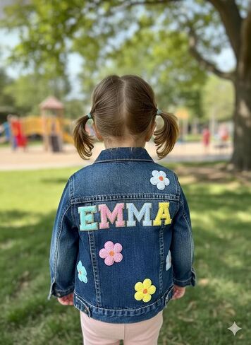 Chicbaby Personalized jean jacket with hearts, Kids Jean Jacket, gift for girls, spring outfit in Saudi Arabia