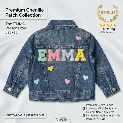 Chicbaby Personalized jean jacket with hearts, Kids Jean Jacket, gift for girls, spring outfit in Saudi Arabia